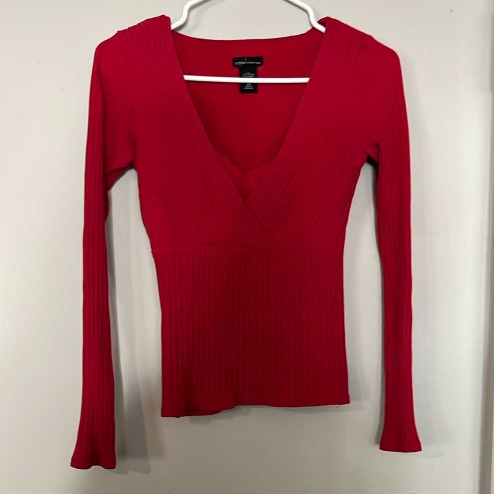 Moda International Red Fitted Long Sleeve Blouse